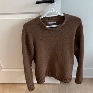 Zara Chocolate Ribbed Crewneck Pullover